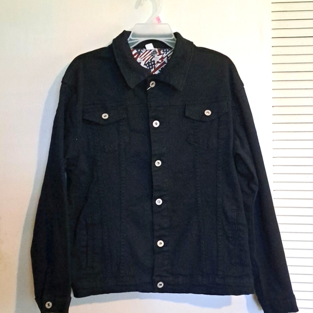 Black Denim Medium Truckers Jacket Snap Button Four Pocket by Longbida NWT